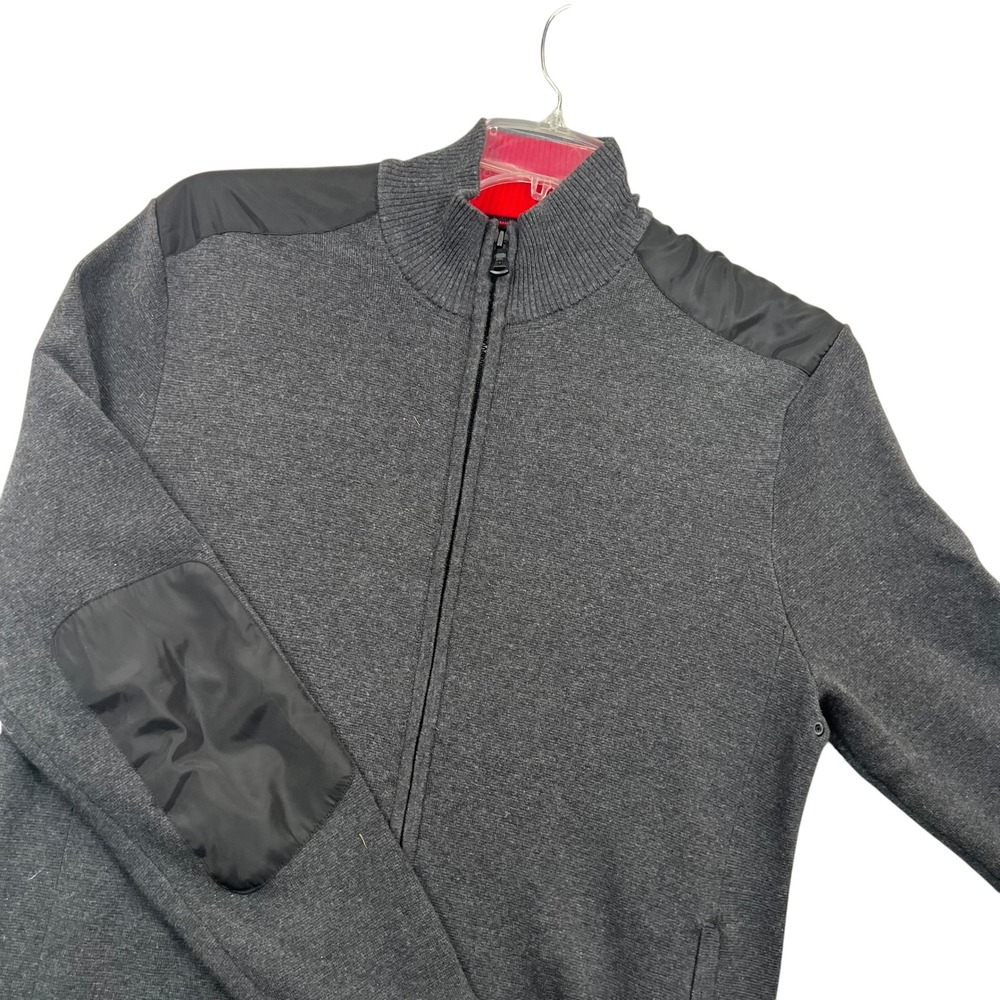 Victorinox Full Zip Sweater Mens Large Gray Nylon Patch Elbow Shoulder Cardigan